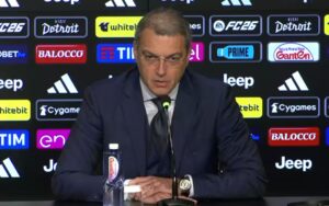 Comolli risponde alle domande dei giornalisti nel corso della conferenza stampa di presentazione di Luciano Spalletti