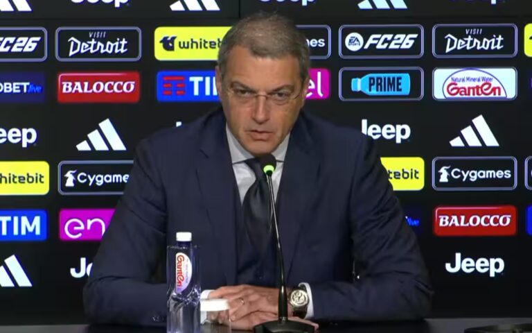 Comolli risponde alle domande dei giornalisti nel corso della conferenza stampa di presentazione di Luciano Spalletti