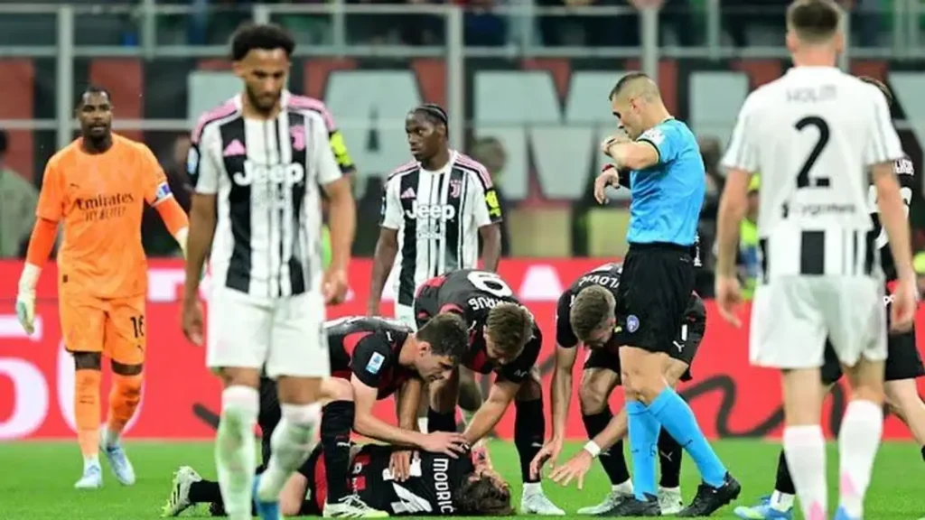 Modric a terra dopo lo scontro con Locatelli